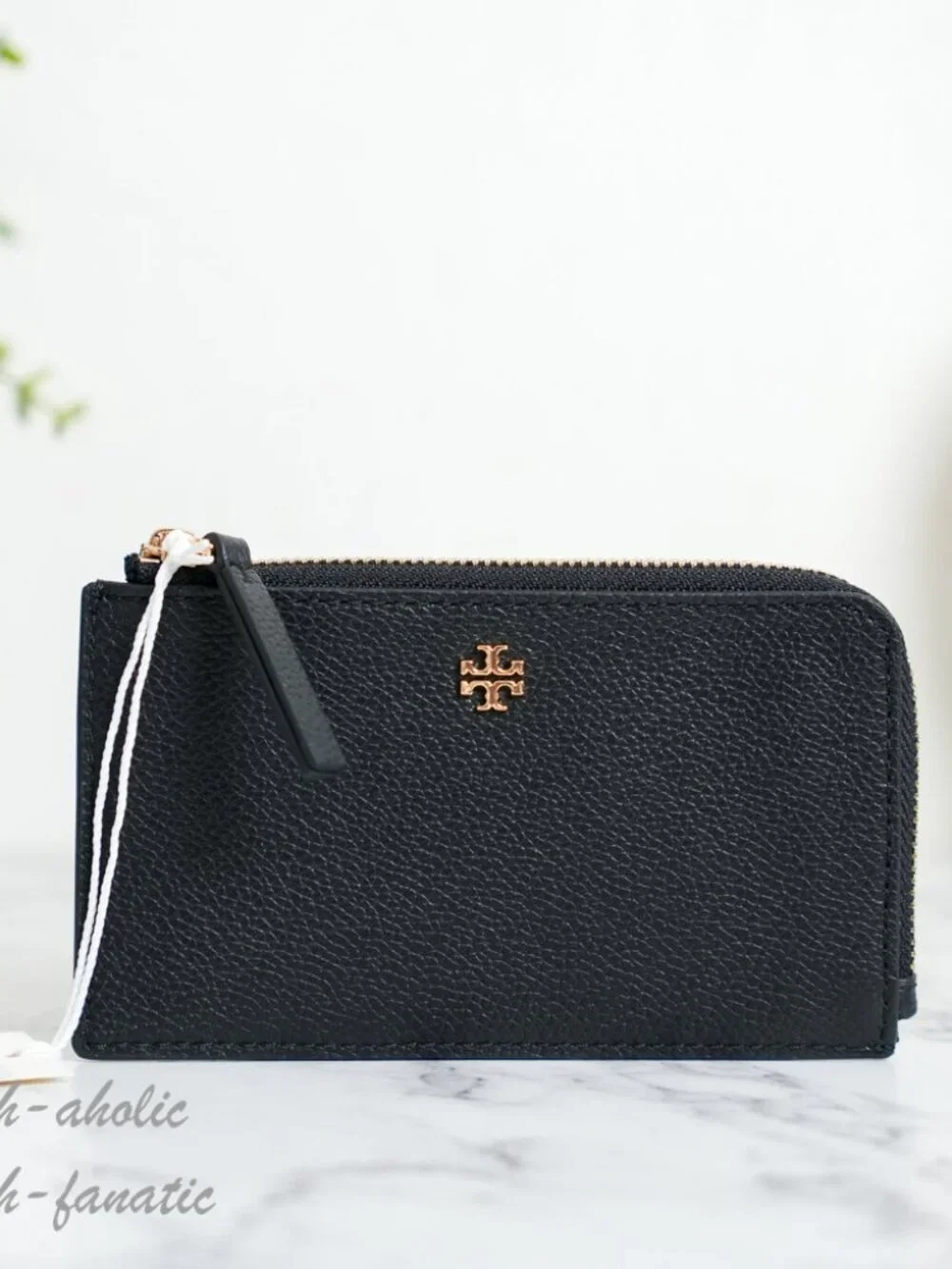 Tory Burch Blake Zip Card Case Leather Wallet in Black NWT